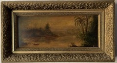 FINE ANTIQUE 19TH CENTURY LANDSCAPE OIL PAINTING OLD HUDSON RIVER SCHOOL 1880s