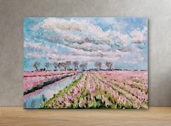 Oil painting ORIGINAL art Pink tulips Tulip fields art