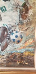 Pele Soccer Large Wood Framed Canvas Oil Painting Art Brazil Cosmos World Cup
