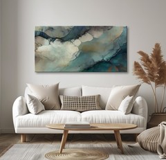 Large Abstract Canvas Painting, TEAL Canvas wall art, Framed, Signed
