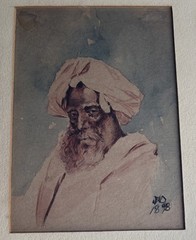 Antique 1898 Arab Man Portrait Watercolor Illegible Signed Mystery Artist