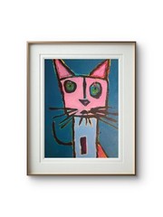11 by 14 Canvas Modern Abstract Cat Expressionism Wall.decor