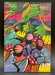 Small 4×6 Original Folk Art Painting Of Caribbean Scene, Women With Baskets