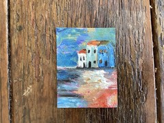 Aceo By Kenna Pallet Knife Collector Original Houses Painting 2.5” X 3.5” Signed