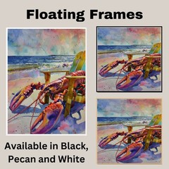 Watercolor Painting of a Lobster Relaxing in a Beach Chair by the Ocean Shore