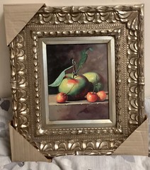 Vintage Framed Still Life Painting Apples Cherries Signed C Shi Wall Art Decor