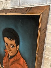 Vintage Elvis Presley Black Velvet Painting Wood Frame 38”x28”Extra Large Signed