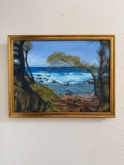Original Kauai Hawaii Beach Oil Painting Coastal Landscape Signed Frame Seascape