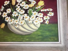 Vintage M Harrison „Still Life With Flowers“ Oil Painting- Signed And Framed