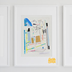 Original Art Print Abstract Colorful Modern Drawing Painting Collage Signed 4×6