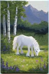 Original Painting, Unicorn 4″x6″ Forest Fantasy Flowers Horse, alittleartistree