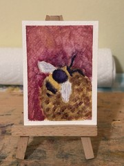 Aceo Original Painting Bee Flower Watercolor Signed Grace Rossi