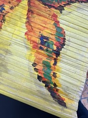 VTG Homemade Folk Window Shade Painting 44”x32” Butterfly Yellow, 1 Of A Kind