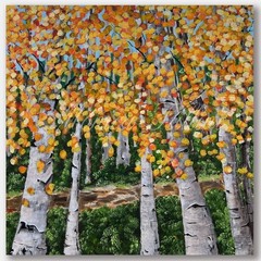 Aspen trees yellow autumn foliage acrylic painting on canvas 22 x 22 by artist
