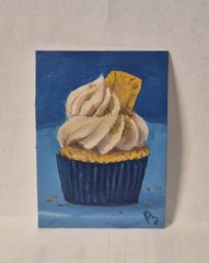 ACEO Art Trading Card Atc Original Cupcake Oil OOAK