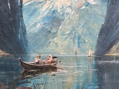 VINTAGE SIGNED KAARE STEEN NORWEGIAN FJORD LANDSCAPE OIL PAINTING ON CANVAS