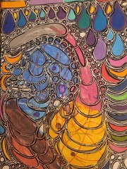 The Bird- Original Abstract Acrylic Painting With Ink Details, On Canvas, 7×18″
