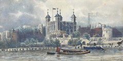 [LONDON] Panoramic Watercolour of the Tower of London from St. Olaves Wharf 1898