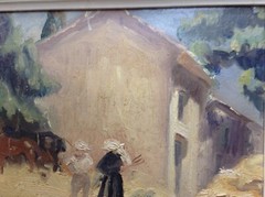 19th Century Impressionist Oil Painting Threshing Wheat in Provence Using Horses
