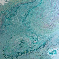 Abstract Fluid Art Painting, Acrylic Pour Style – Teal Turquoise Aqua Green