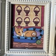Print Of My Art Funny Dog cute,miniature Painting,small, framed