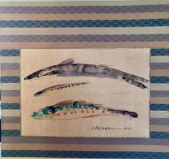 Japanese ink watercolor stroked rainbow trout fish family S. KAYAMA かやま