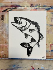 Laeknapes Bass Fish Abstract Art 11X14 Canvas Expressionist Decor Monochromatic
