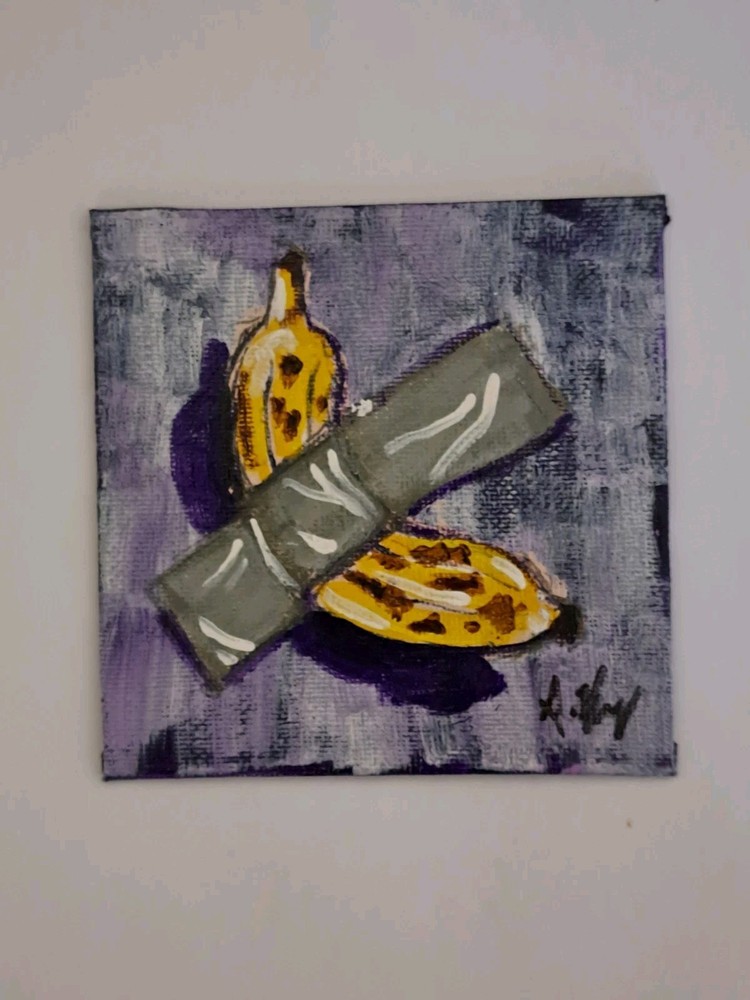 Yellow purple acrylic ink „40k Banana“ on 4×4 canvas 1/1 Limited Signed