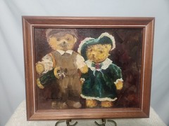 Vintage Teddy Bear Couple Oil Painting Golfing 90s Joana Daily