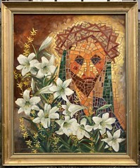 M.D. Plummer Large Cubist Oil Painting on Board Massachusetts Artist Mid Century