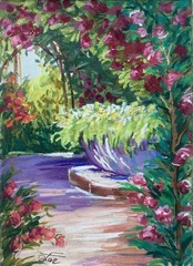 Romantic Garden Scene – 25×35 cm Pastel by Dorothy Laz