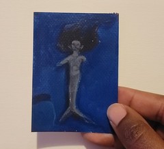ACEO Original Abstract Creature Mermaid Mini Art Painting Fantasy Art