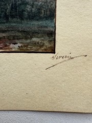 Small Antique 19th Watercolor European Century Painting Landscape Signed 4×5.25