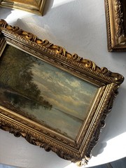 Antique American Oil On Board Landscape Painting Giltwood Ornate Frame Small