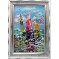 Yacht Sailing Original Oil Painting Sea Adventure Impasto Nautical Gift 4×6
