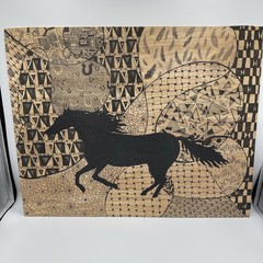 Original Horse Artwork On Wood Approx. 20” W X 16” H X .25”