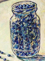 Blueberry Still Life Original Oil Painting Rustic Kitchen Art on Canvas 9×7″