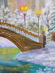 Art 16″/20″ Winter City Original oil painting Stretched Canvas
