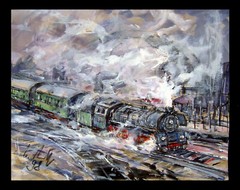 Heinz Hautt 1925 Castrop Rauxel-Hagen/steam locomotive/painting, signed