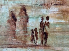LARGE E JONES SIGNED OIL PAINTING IMPRESSIONIST CITISCAPE ARCHTECTURE w/ FIGURES