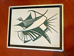 Art Wood Carved Painting Original Abstract Gray/Black Framed 9×7” Signed NICE!