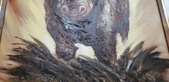 Fab Funky RHINO OIL ON CANVAS Signed Robinson 25″ x 22″ Thick Impasto Paint MCM