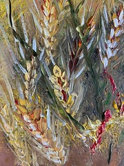 Original Oil Painting Field Sheaves Wildflower Impasto Art for a Cozy Int