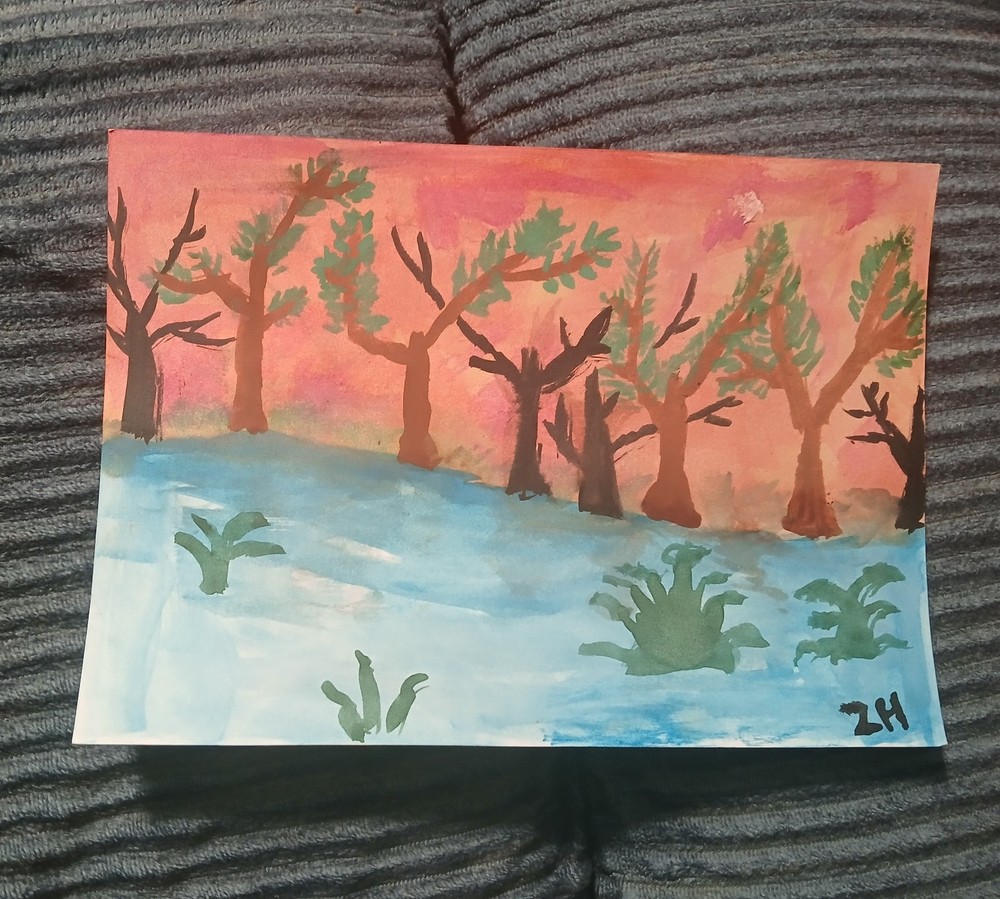 Watercolor Painting Winter Trees Snow Holidays Christmas Art Ice 5″ By 7″