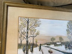 Geo E Wickers „Winter Landscape Scene“ Gouache/Watercolor Painting – Framed