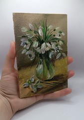 Original Snowdrops Oil Painting Framed Miniature White Spring Flowers Art 4×6
