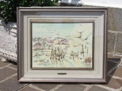 Oil Painting On Canvas Morning In The Swamp Signed U. Kraus Vintage