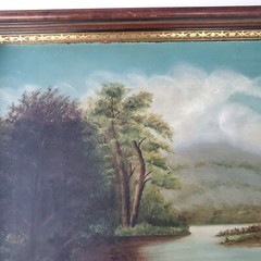 Pastoral 19th Century Painting American School Hudson River School Antique Frame