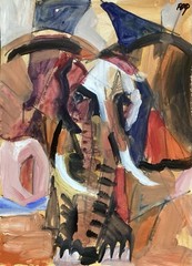 PDQ Artist Original Animal Elephant Cubism Expressionism Art Acrylic 15×11 Paper
