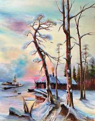 Winter painting,30×24 inches, ORIGINAL PAINTING oil, Wall Art Decor, Home Gift